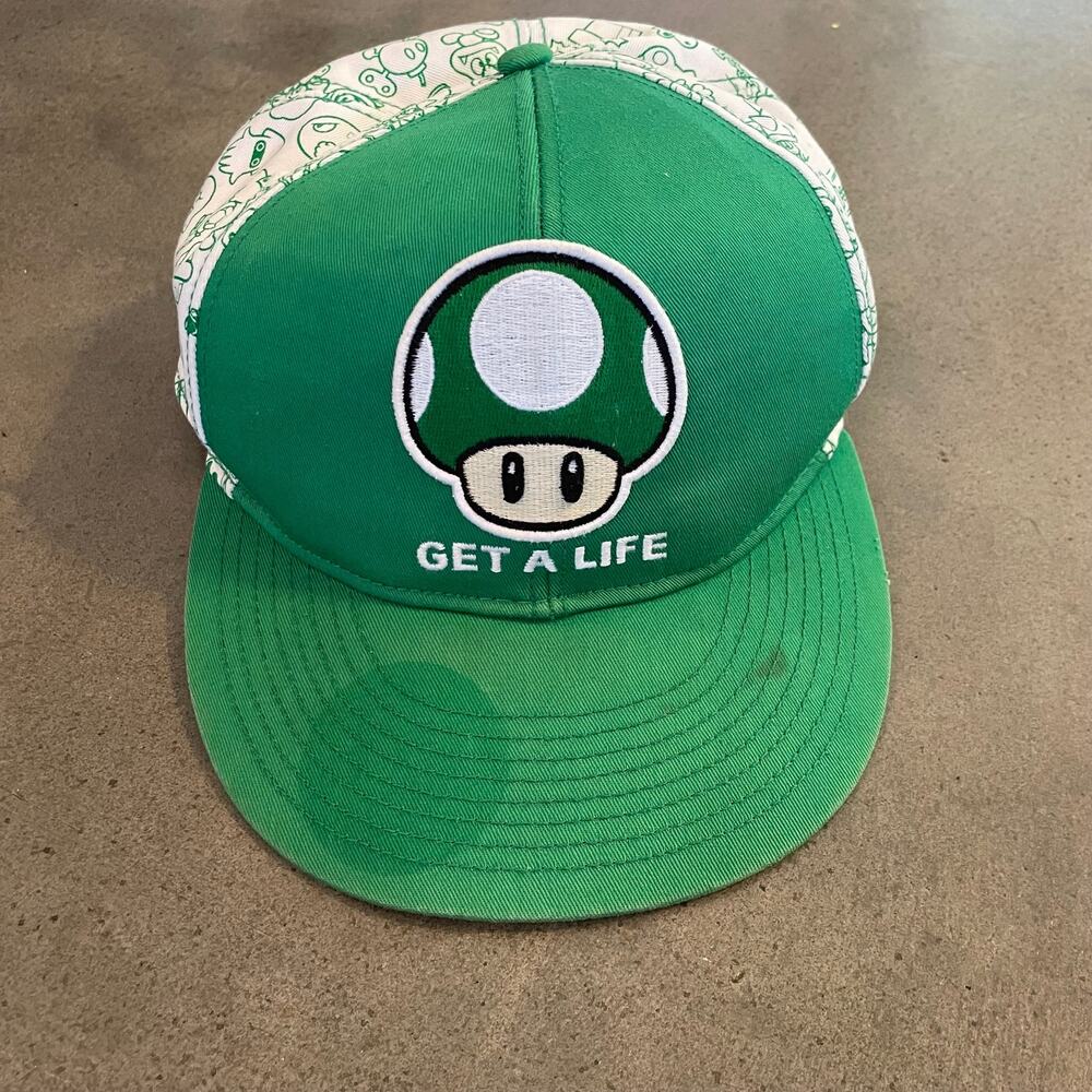 Super Mario Brothers 1 up green mushroom get a life mens cap hat